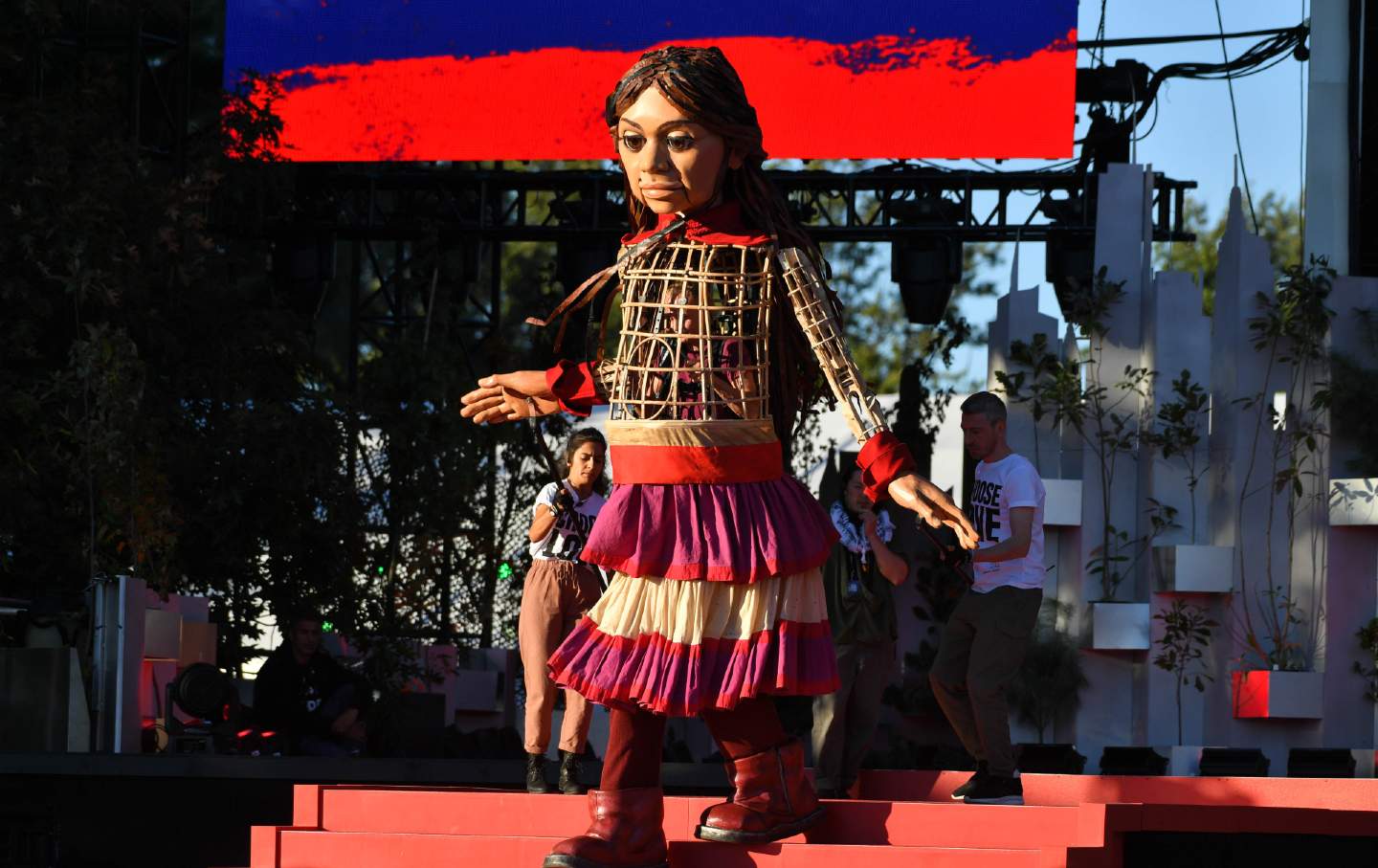 Little Amal at the 2022 Global Citizen Festival in Central Park, New York City.