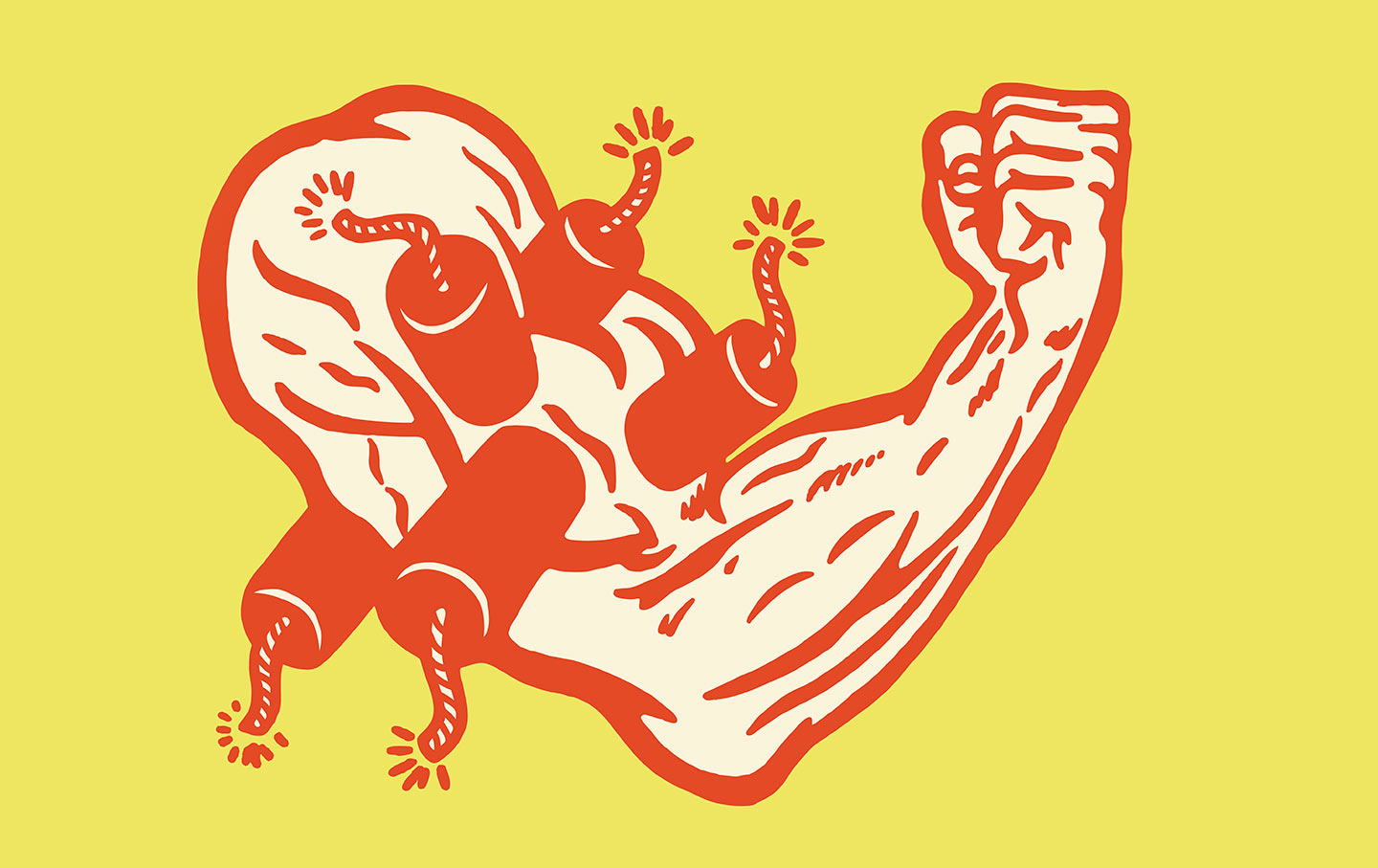 An illustration of biceps with firecrackers embedded in them