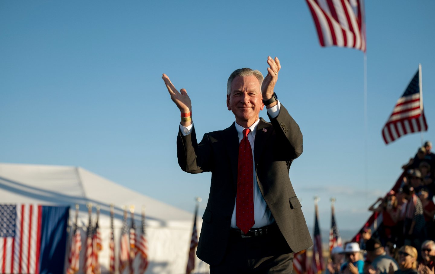 Sen. Tommy Tuberville (R-Ala.) at a rally for former president Donald Trump.