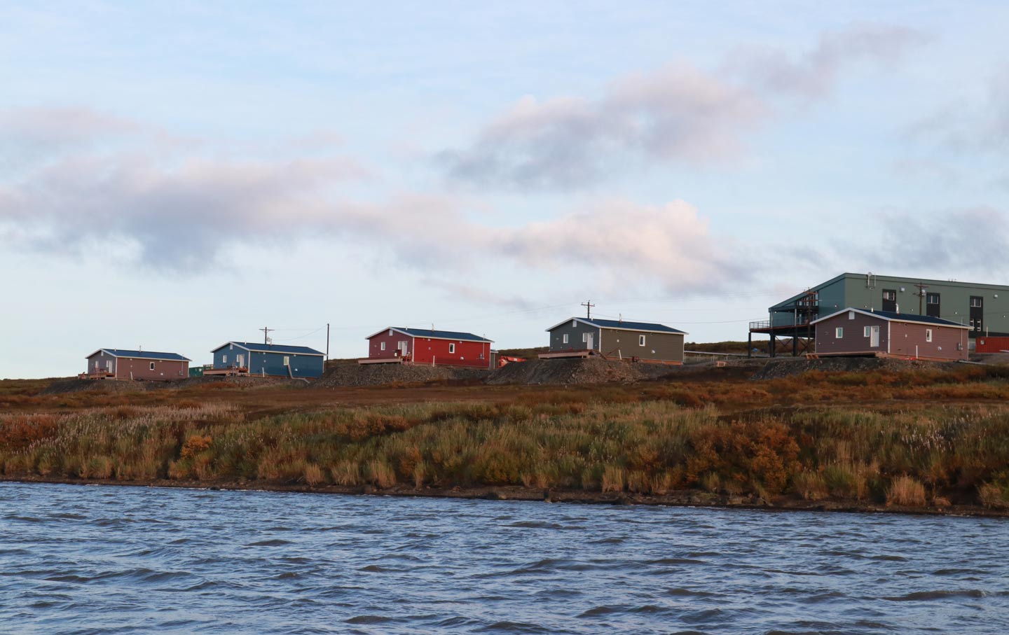 Newly constructed houses on the short in Newtok, Alaska