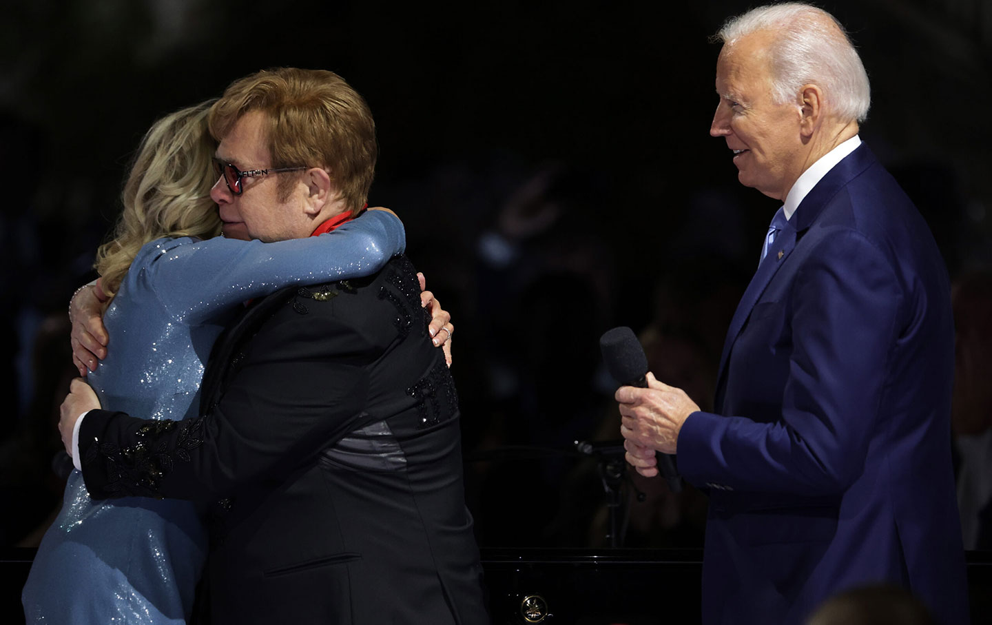 Elton John hugs US first lady Jill Biden
