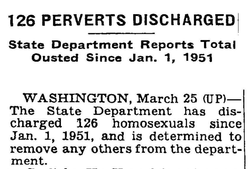 “126 Perverts Discharged,” 1952 New York Times.