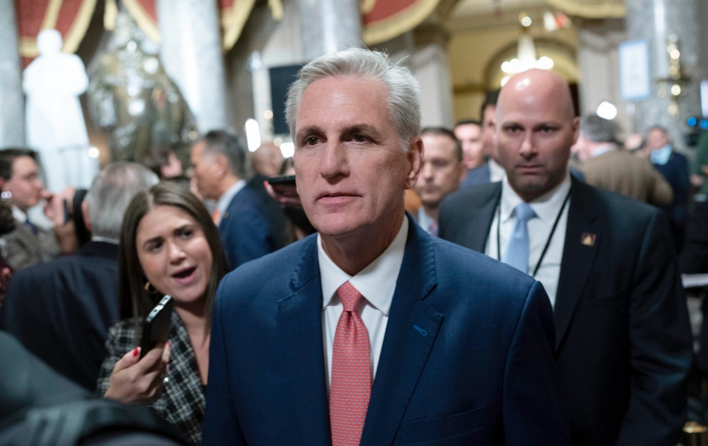 Kevin McCarthy surrounded by reporters