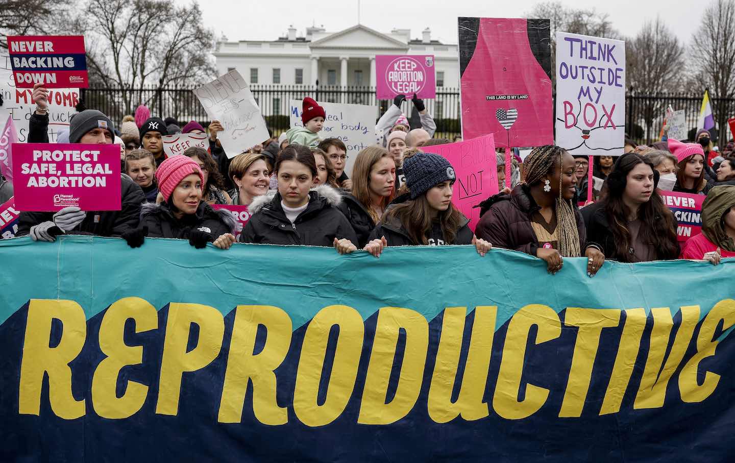 People protest in front of the White House during the annual National Women's March on January 22, 2023 in Washington, D.C.