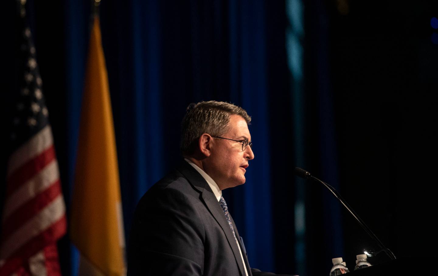 Leonard Leo speaks at the National Catholic Prayer Breakfast in Washington DC on April 23, 2019. Leo is an Executive Vice President with the Federalist Society and a confidant of President Trump.