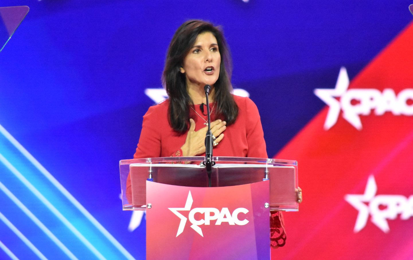 Nikki Haley, who has announced her candidacy for the 2024 Republican presidential nomination, speaking a CPAC on March 3, 2023, in National Harbor, Md.
