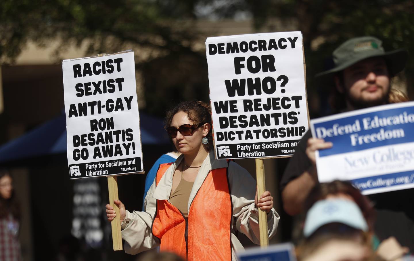 Students during a Defend New College protest in Sarasota, Florida, US, on Tuesday, Jan. 31, 2023.