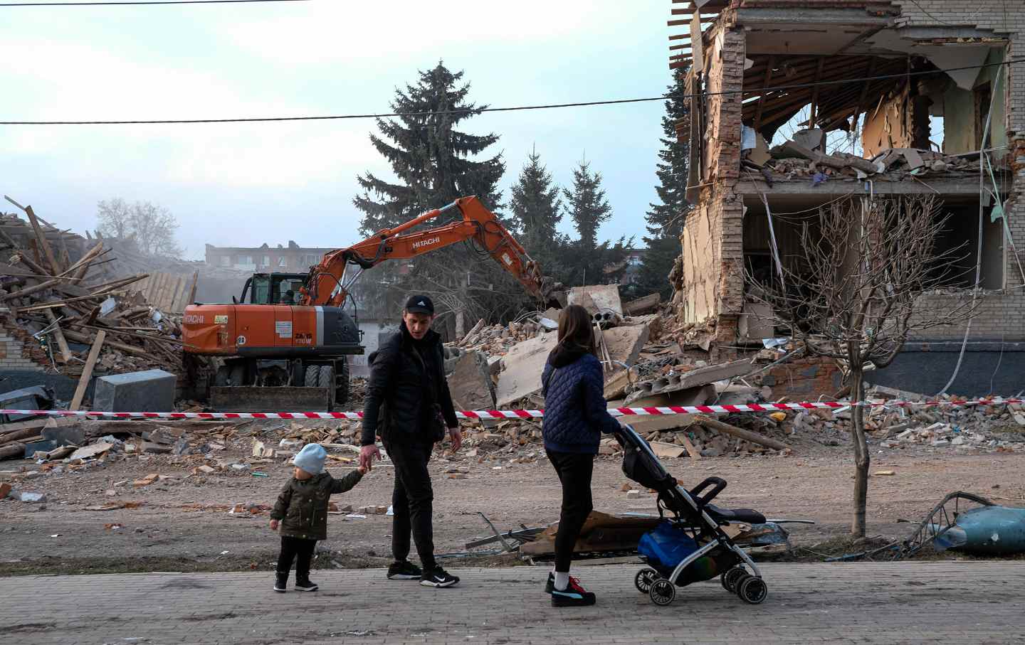 The remnants of a police station which was struck by a Russian missile in Bilopillya, Ukraine.