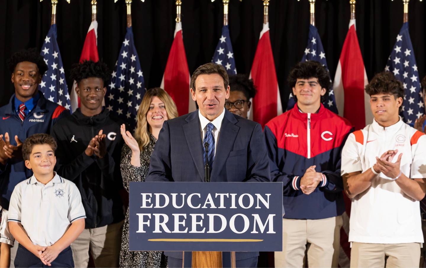 Florida Governor Ron DeSantis speaks during a press conference