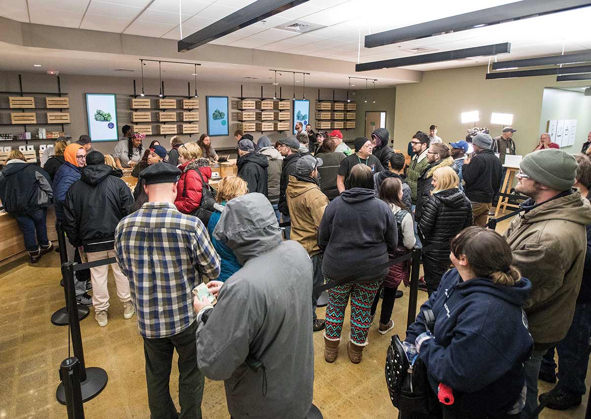 Customers throng a legal weed shop in Massachusetts