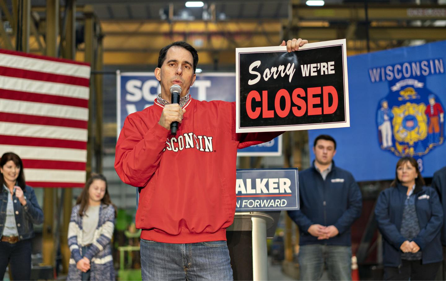 Scott Walker campaigning for Senate candidate Leah Vukmir in 2018