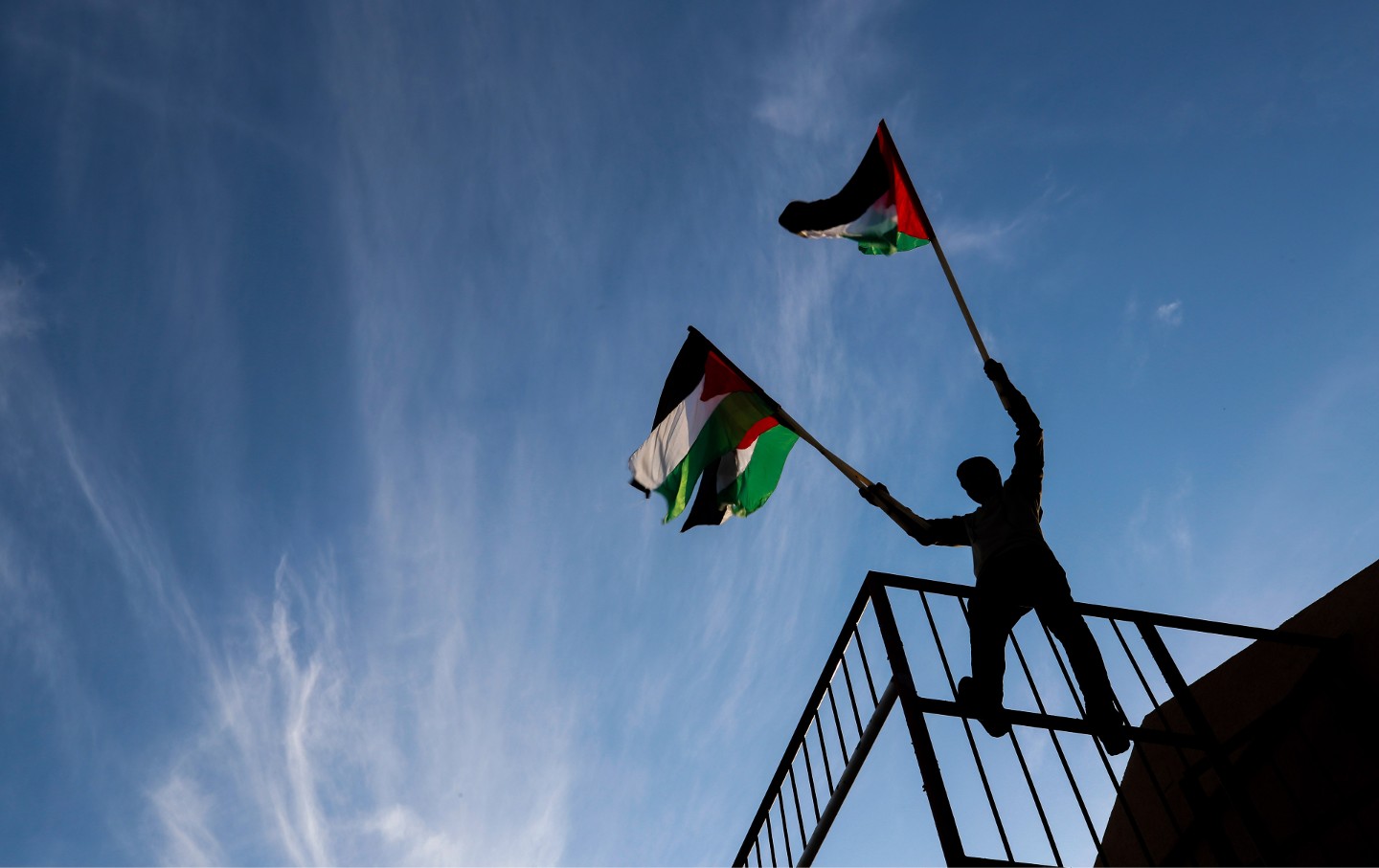 A Palestinian boy waves Palestinia