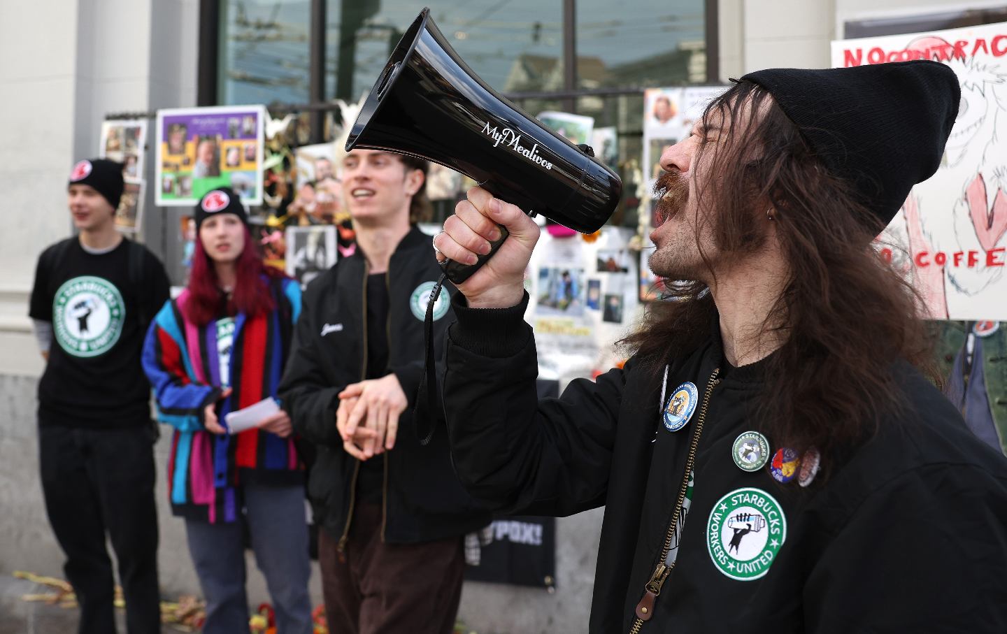 Striking Starbucks coffee shop worker