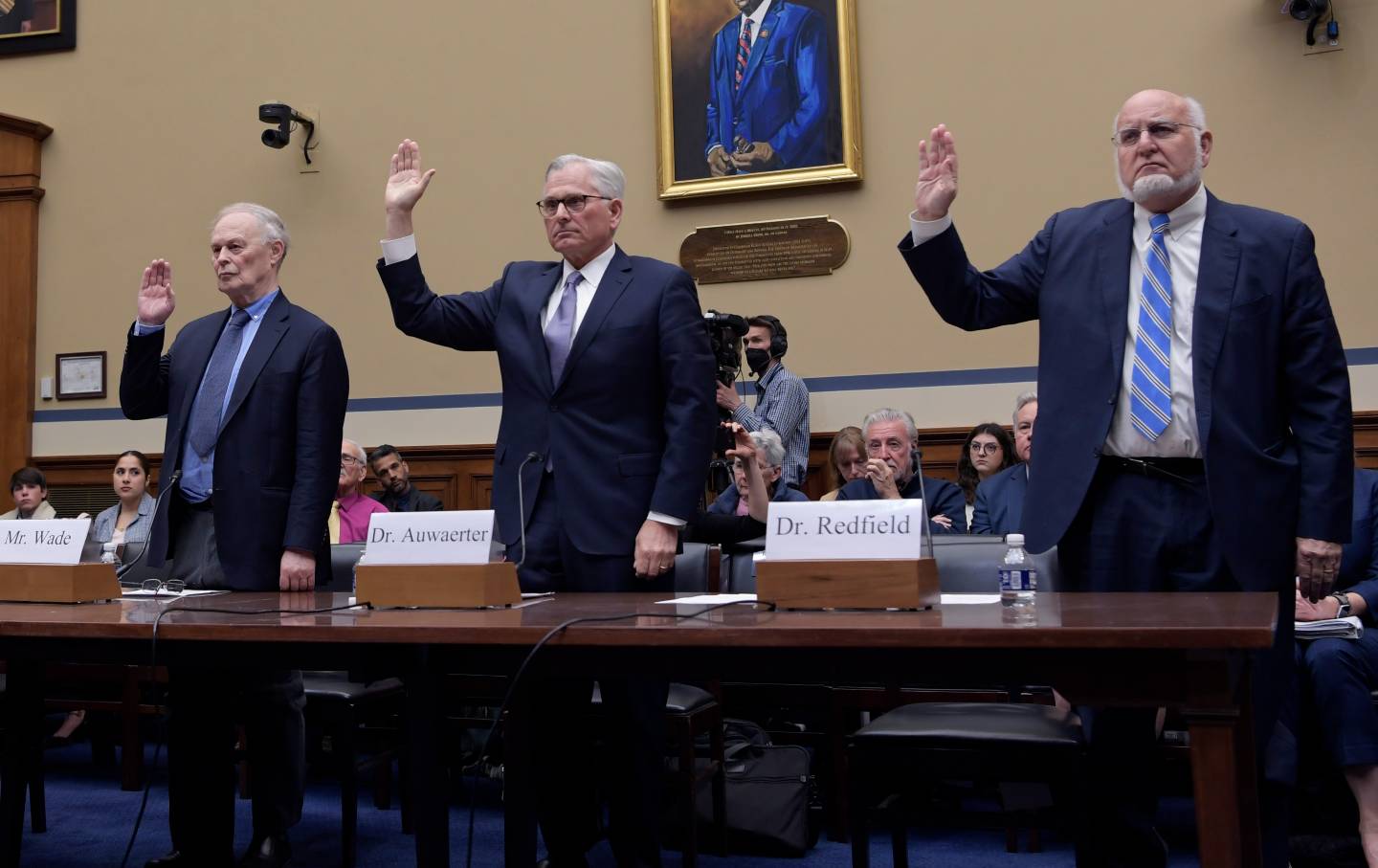 Former “Science and Health” editor Nicholas Wade, Infectious Disease Specialist Dr. Paul G. Auwaerter, and former US Center for Disease Control and Prevention Dr. Robert Redfield swear before House Select Subcommittee on the Coronavirus Pandemic about Investigating the Origins of Covid 19.