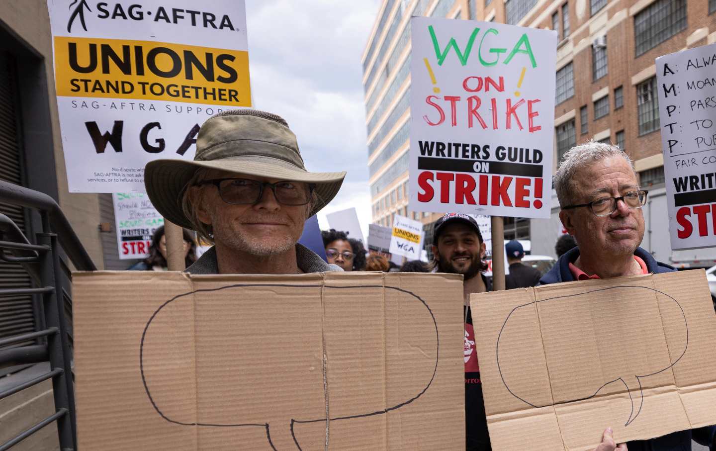 Striking writers outside the set for the Showtime series 