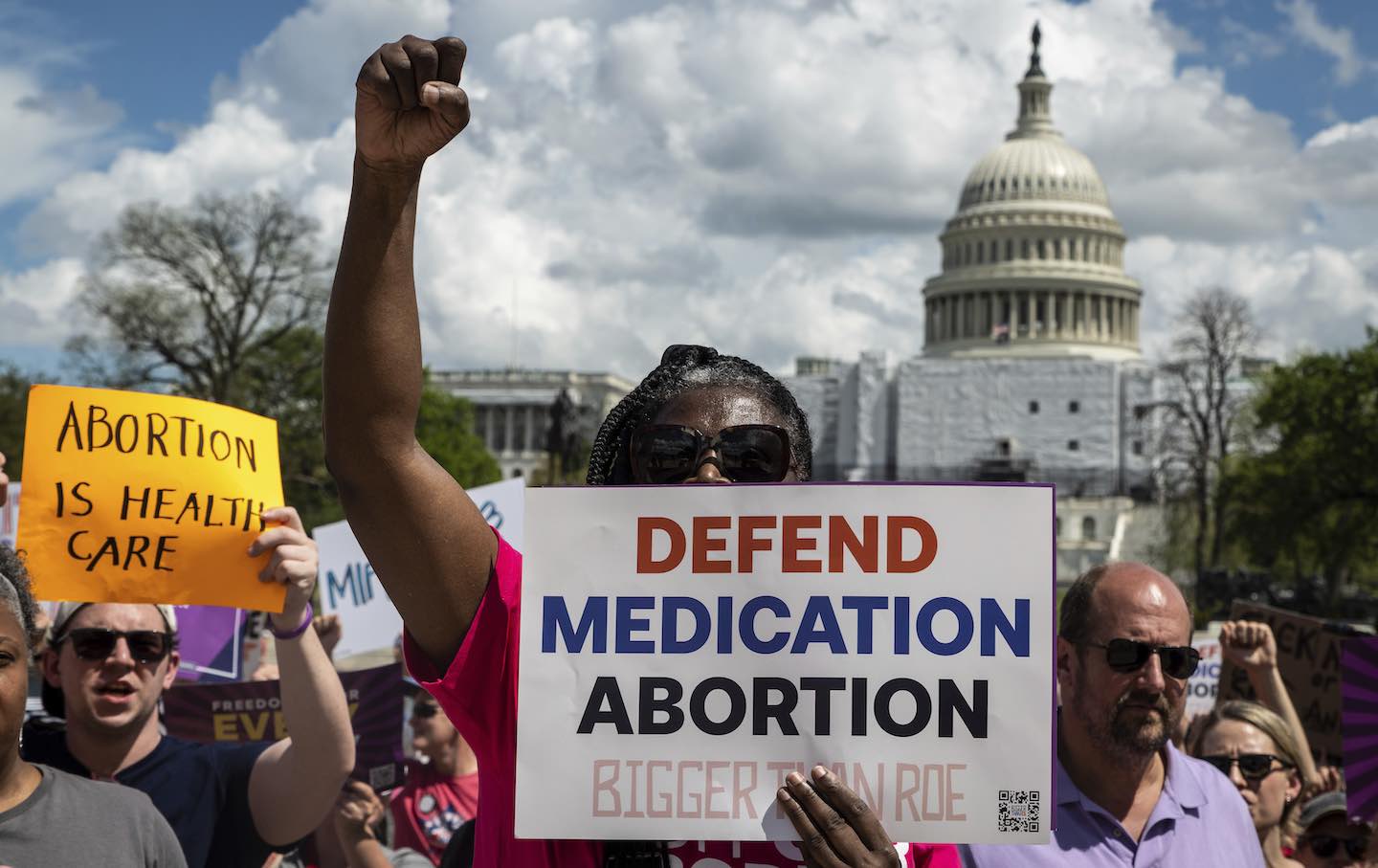 Abortion rights advocates march in front of the US Capitol