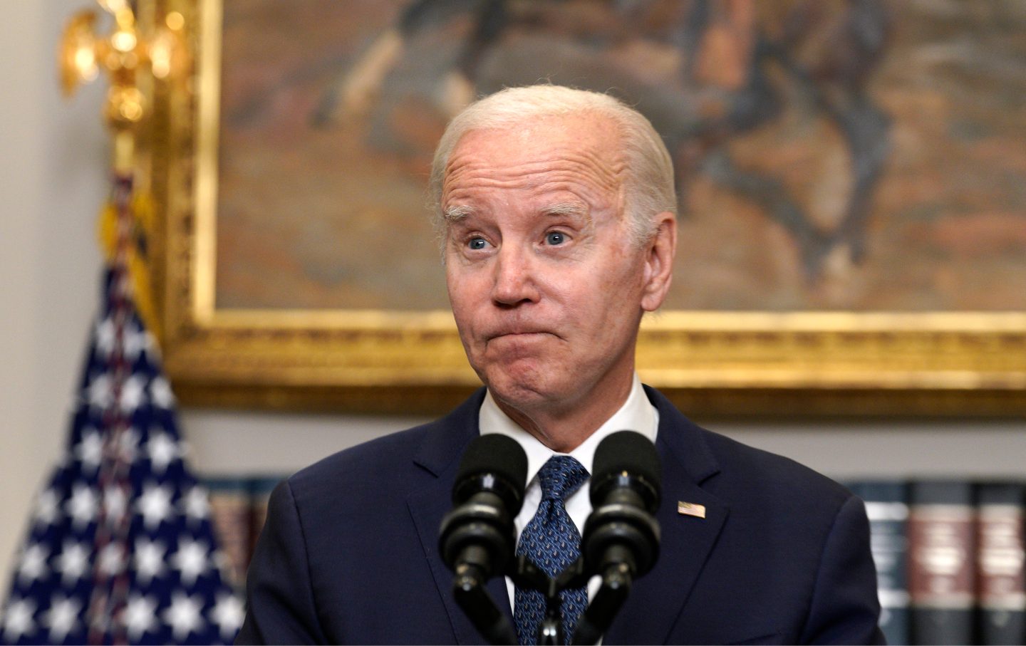 Joe Biden delivers remarks in the Roosevelt Room of the White House