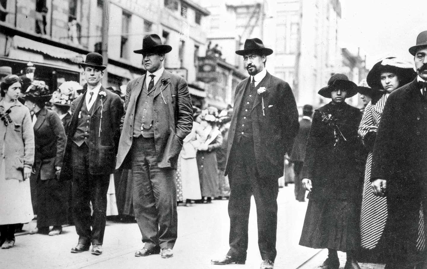 Big Bill Haywood, Adolph Lessing, and Carlo Tresca, Paterson, New Jersey, 1913.