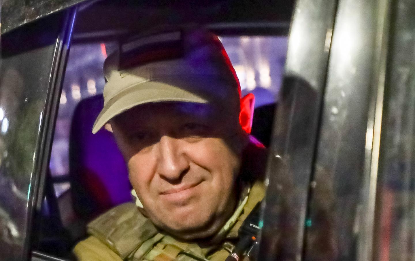 Wagner Group head Yevgeny Prigozhin looks out from a military vehicle on a street in Rostov-on-Don, Russia, Saturday, June 24, 2023.