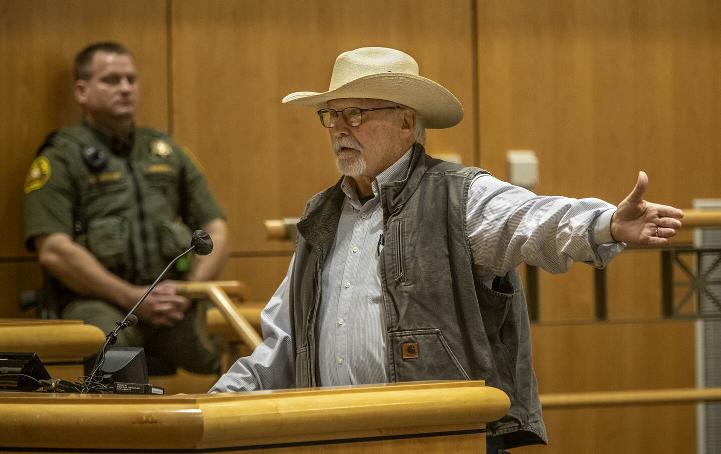 Shasta County resident Ronald Plumb, 71, addresses the Shasta County Board of Supervisors about his concerns of voter fraud during the public comment period of the Boards regular meeting inside the Board Chambers in Redding.