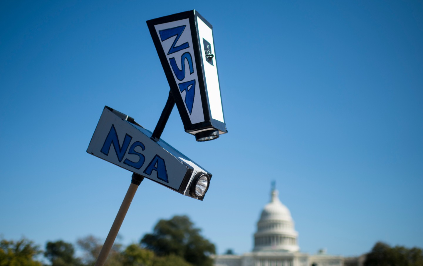 NSA surveillance protesters, organized by the “Stop Watching Us” coalition, march from Union Station to the US Capitol in 2013.