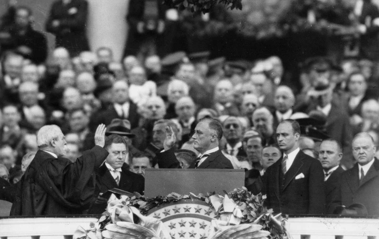 Franklin Delano Roosevelt at his inauguration in 1933.
