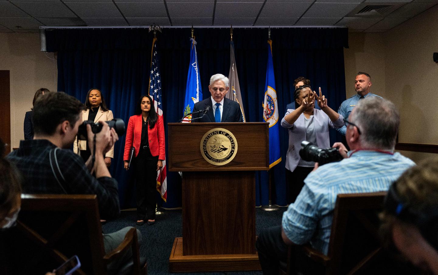 US Attorney General Merrick B. Garland addresses the findings of a Justice Department investigation into the Minneapolis Police Department during a press conference in Minneapolis, Minn., on June 16, 2023.