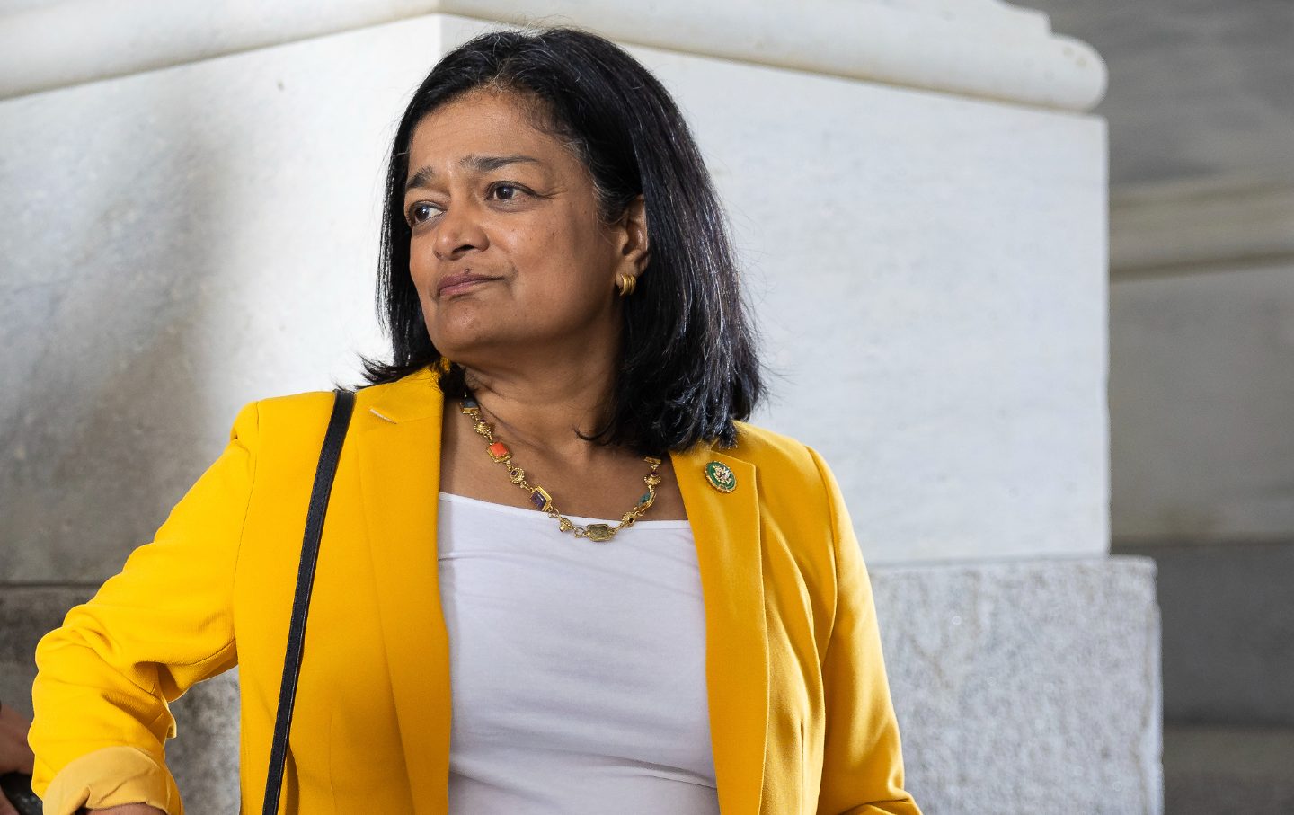 Rep. Pramila Jayapal (D-Wash.) departs the U.S. Capitol on July 18, 2023