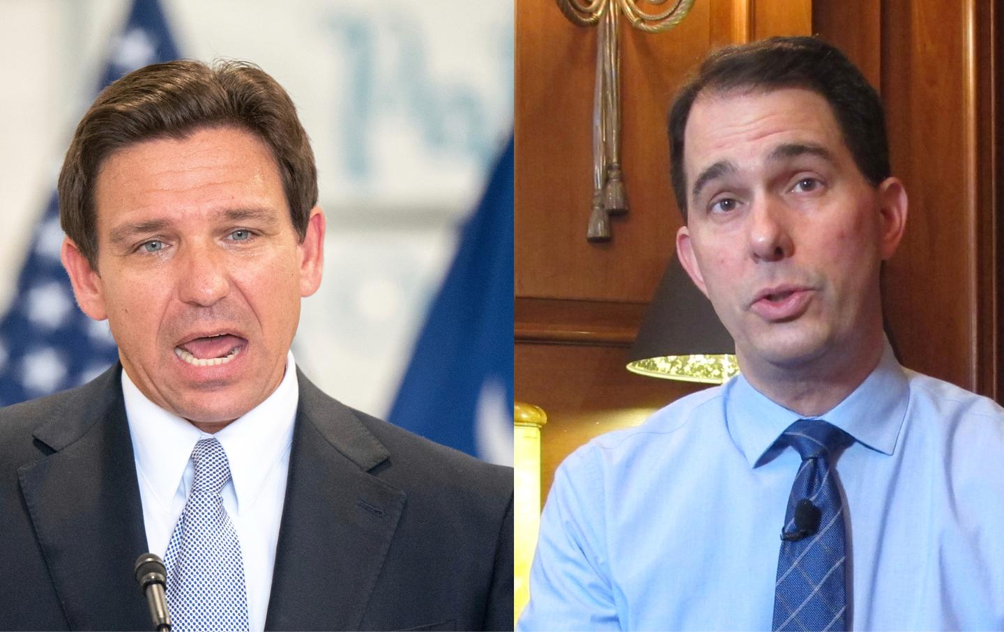 A side-by-side-image of Ron DeSantis and Scott Walker