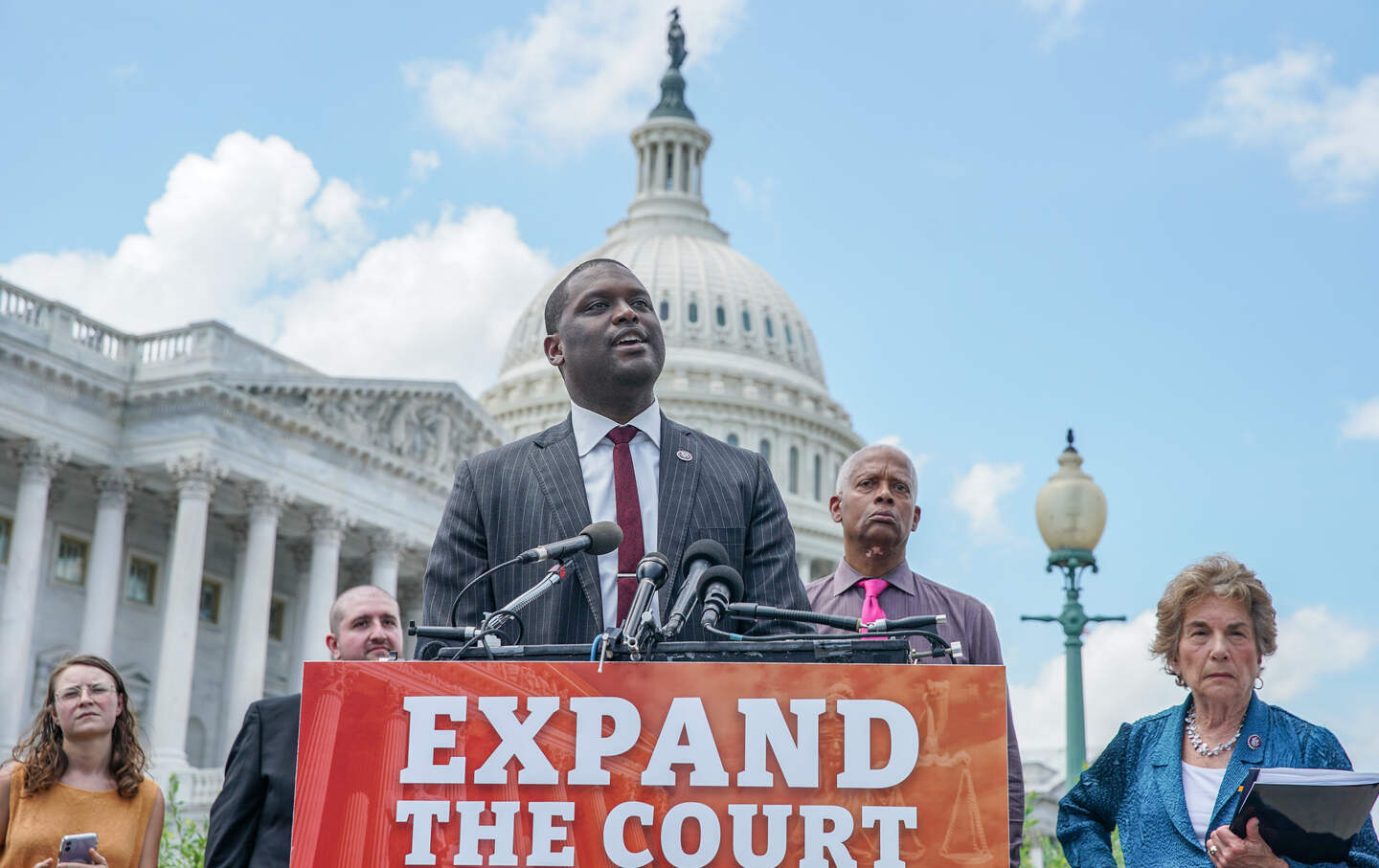 Representative Mondaire Jones (D-N.Y.) speaks at a press conference calling for the expansion of the Supreme Court on July 18, 2022, in Washington, D.C.