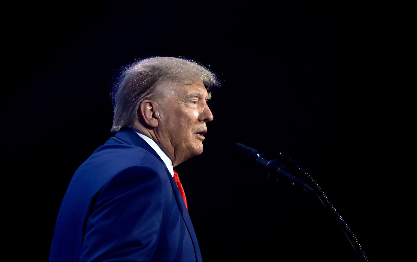 Donald Trump speaks at the Turning Point Action conference as he continues his 2024 presidential campaign on July 15, 2023 in West Palm Beach, Florida.