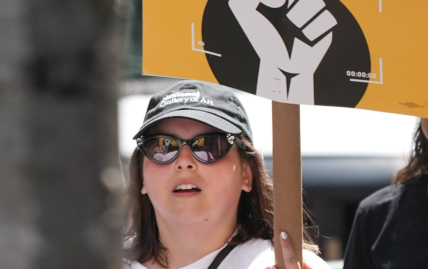 Beanie Feldstein joins SAG-AFTRA members as they continue to picket in New York City on July 26, 2023 in New York City.