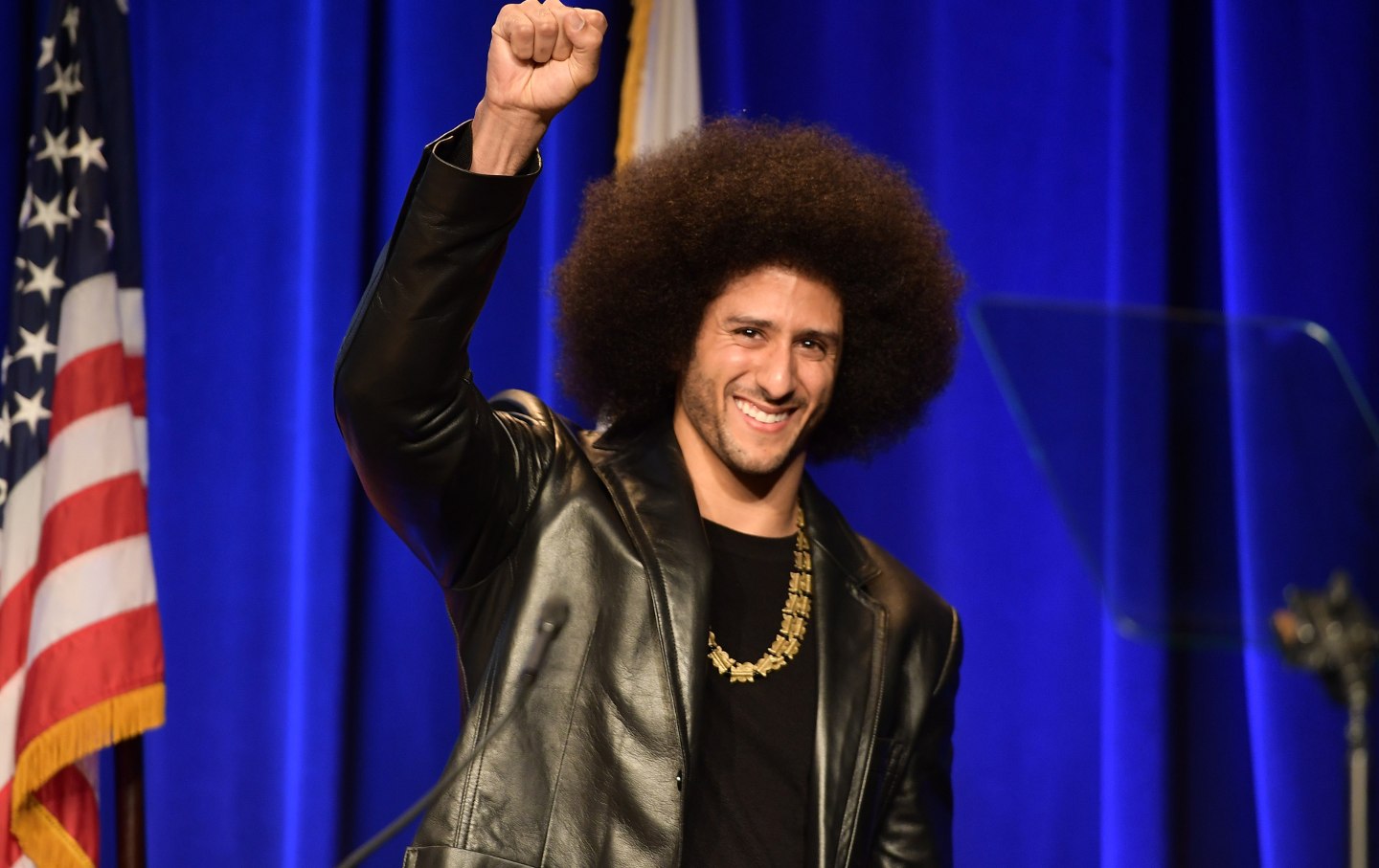 Colin Kaepernick onstage at ACLU dinner