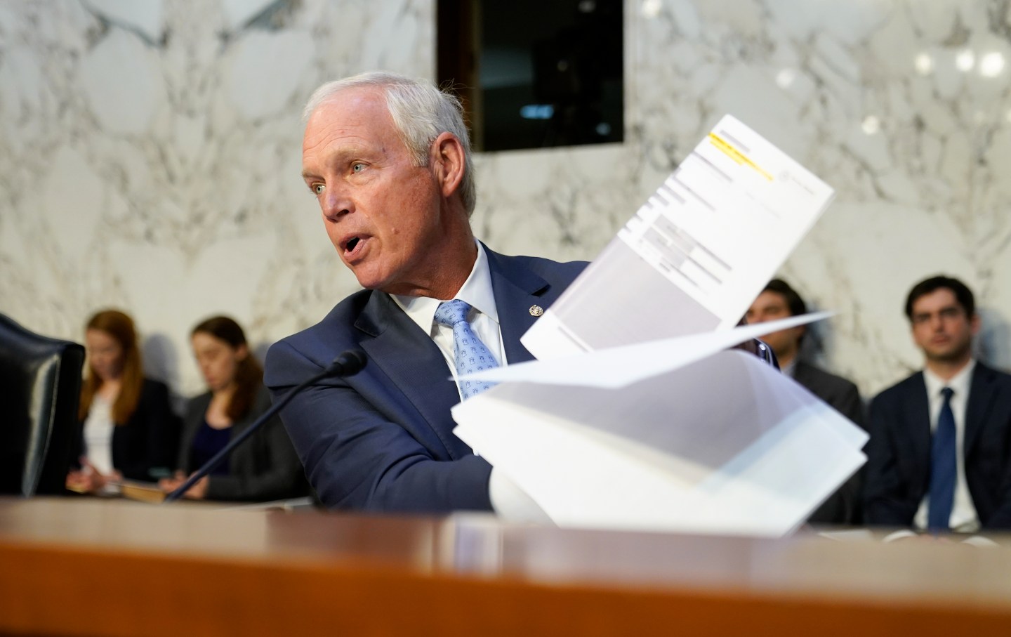 Sen. Ron Johnson, R-Wis., speaks during a Senate Subcommittee on Investigations hearing on the proposed PGA Tour-LIV Golf partnership, Tuesday, July 11, 2023, on Capitol Hill in Washington.