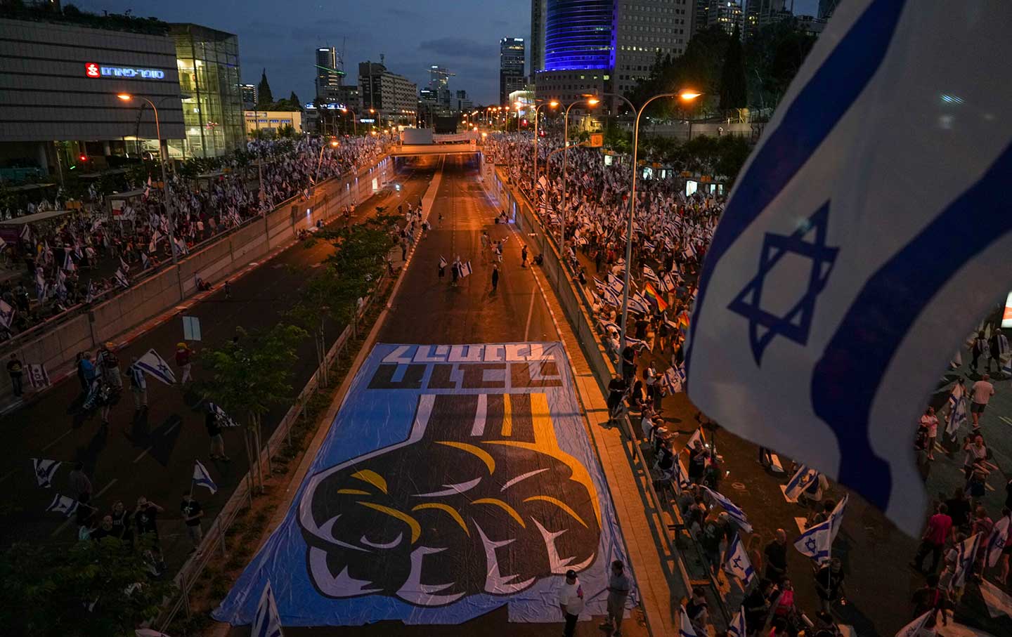 Israelis protest against plans by Prime Minister Benjamin Netanyahu’s government to overhaul the judicial system in Tel Aviv, Israel on July 29, 2023.