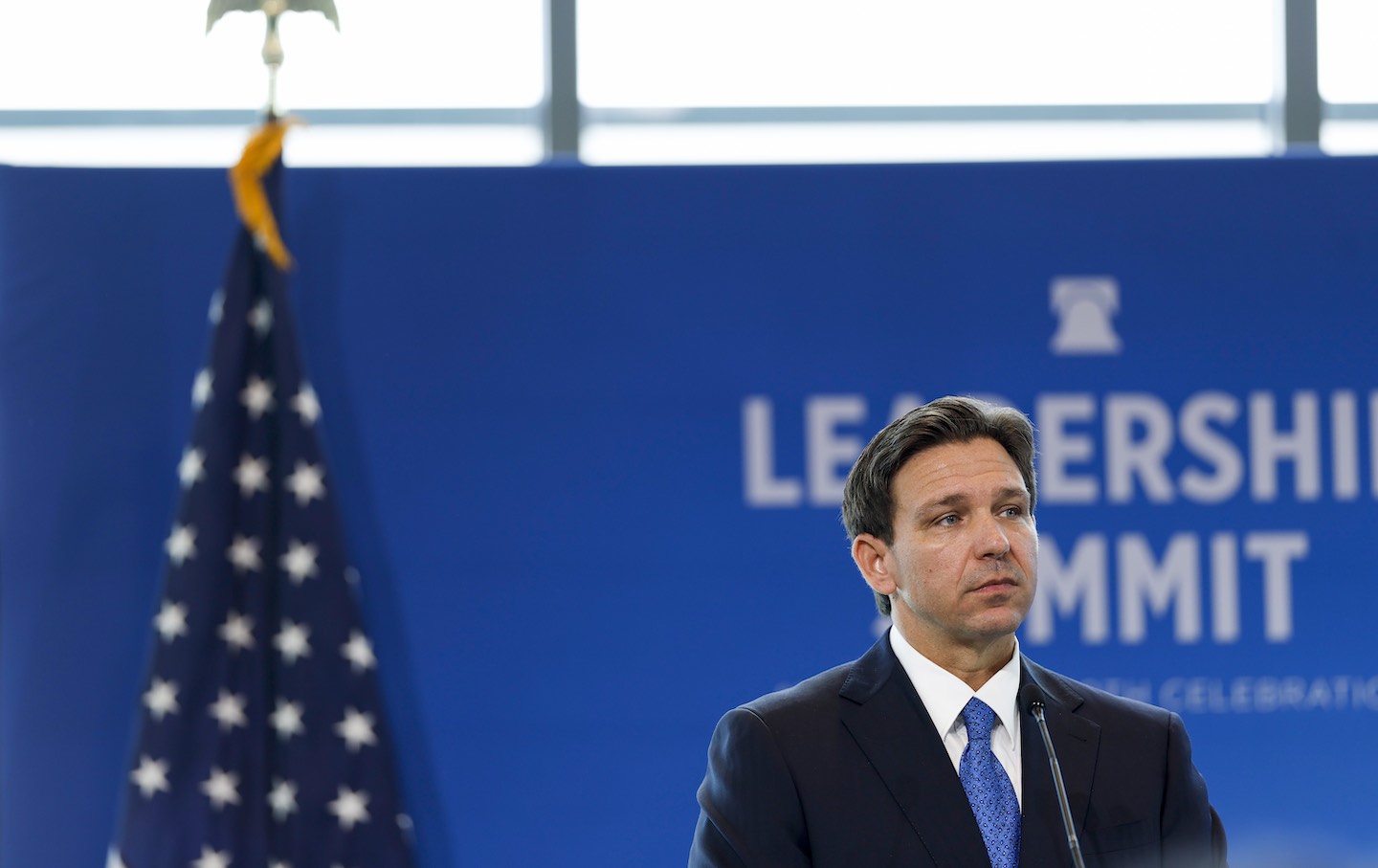 Florida Governor Ron DeSantis gives remarks at the Heritage Foundation's 50th Anniversary Leadership Summit at the Gaylord National Resort & Convention Center on April 21, 2023, in National Harbor, Md.