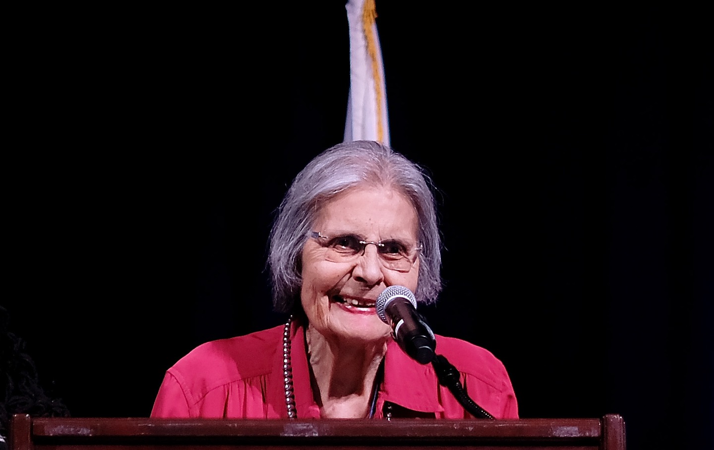 Ada Deer onstage during the WisDems 2023 Convention on June 10, 2023 in Green Bay, Wisconsin.