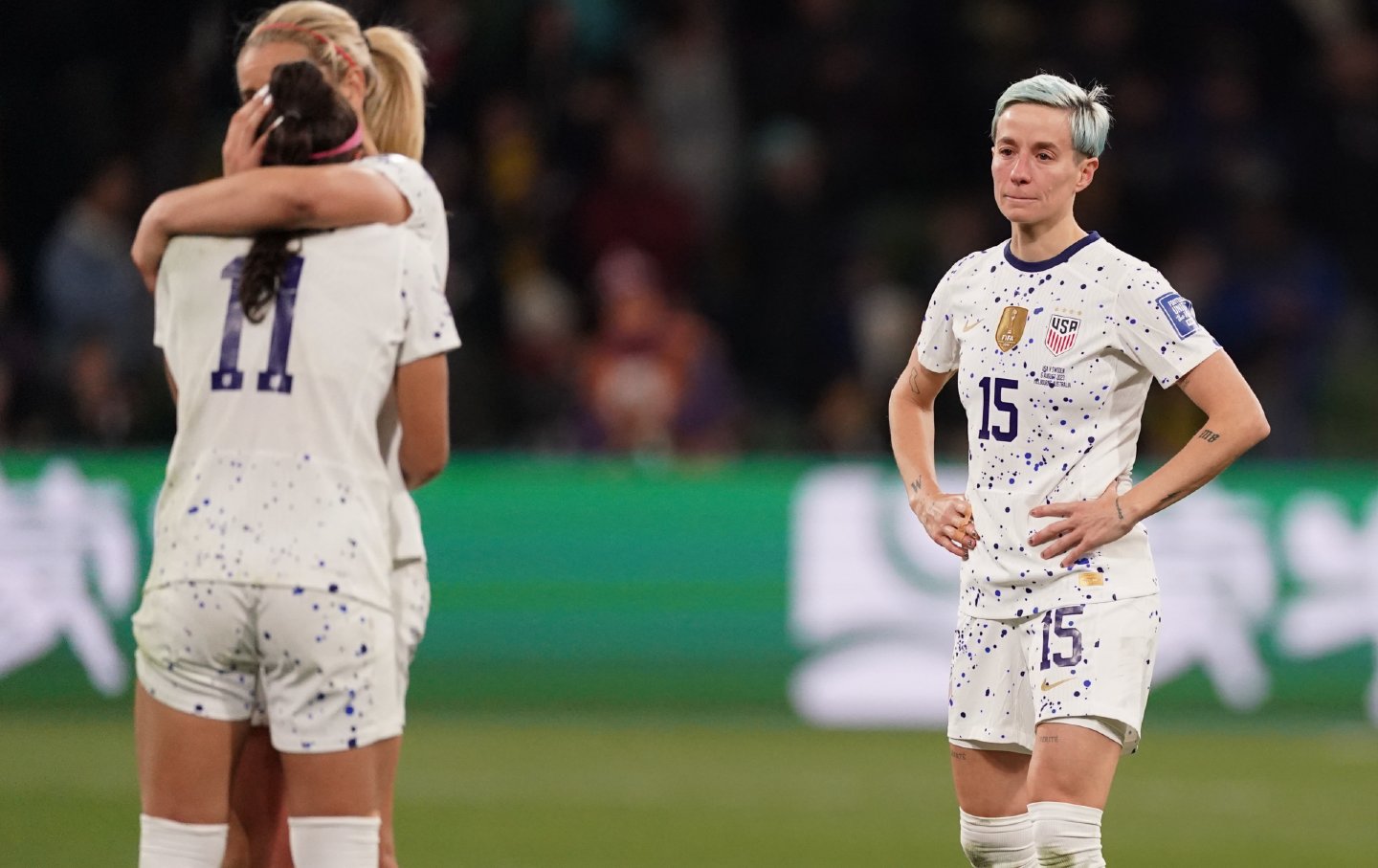 USWNT/ Megan Rapinoe reacts to loss to Sweden on the field after penalty kicks in Women's World Cup match