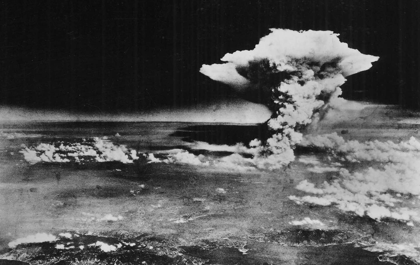black-and-white photo of Hiroshima, japan, following the united states' atomic bomb.