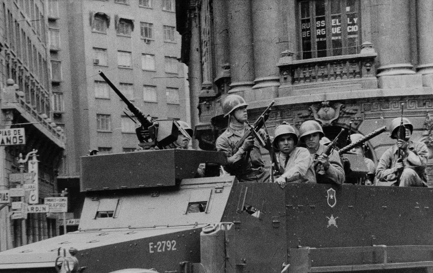 Photo of Chilean soldiers following the 1973 coup that would begin Pinochet's 17-year long dictatorship.