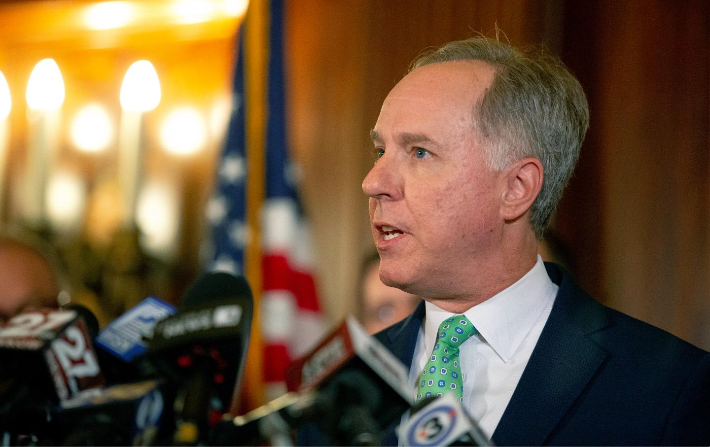 Speaker of the Wisconsin Assembly Robin Vos speaks during a news conference at the Wisconsin Capitol in Madison, Wis., Feb. 15, 2023.
