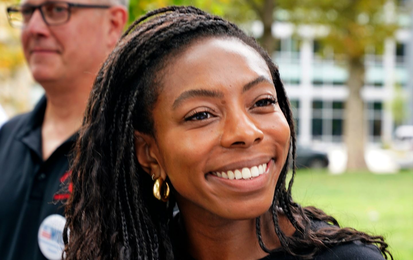 Lindsay Powell, Democratic candidate in a special election to fill a vacant Pennsylvania House seat, visits with campaign workers on the Northside of Pittsburgh on Saturday, Sept. 9, 2023.