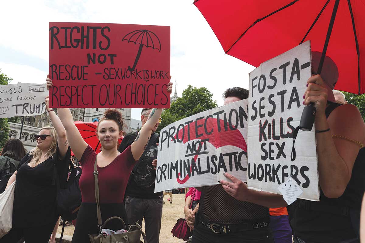 Sex workers demonstrate against laws that exacerbate their precarity.