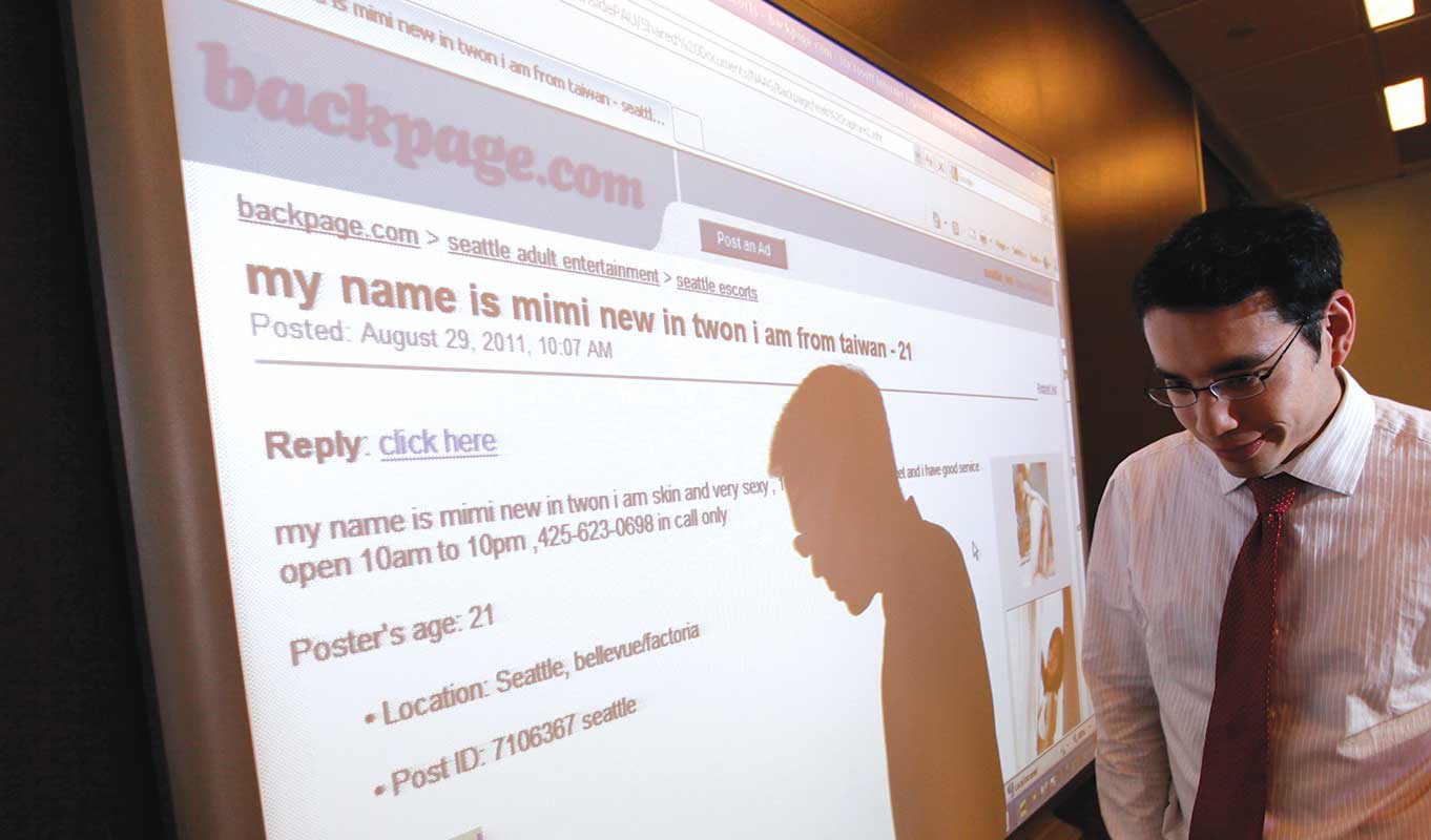 A Backpage ad on display at a 2011 press conference by the Washington State Attorney General’s Office.