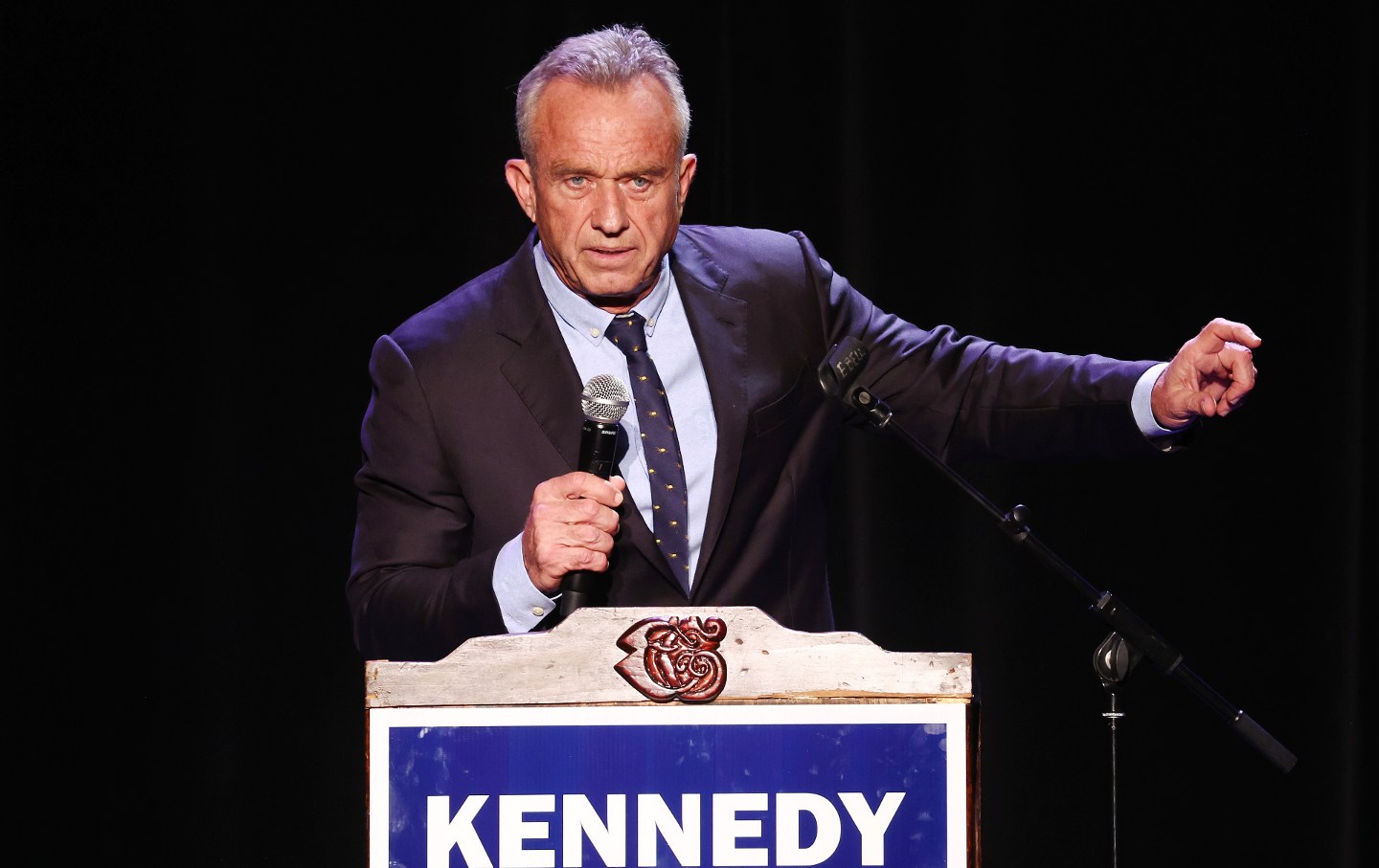 Democratic presidential candidate Robert F. Kennedy Jr. speaks at a Hispanic Heritage Month event at Wilshire Ebell Theatre on September 15, 2023, in Los Angeles, California.