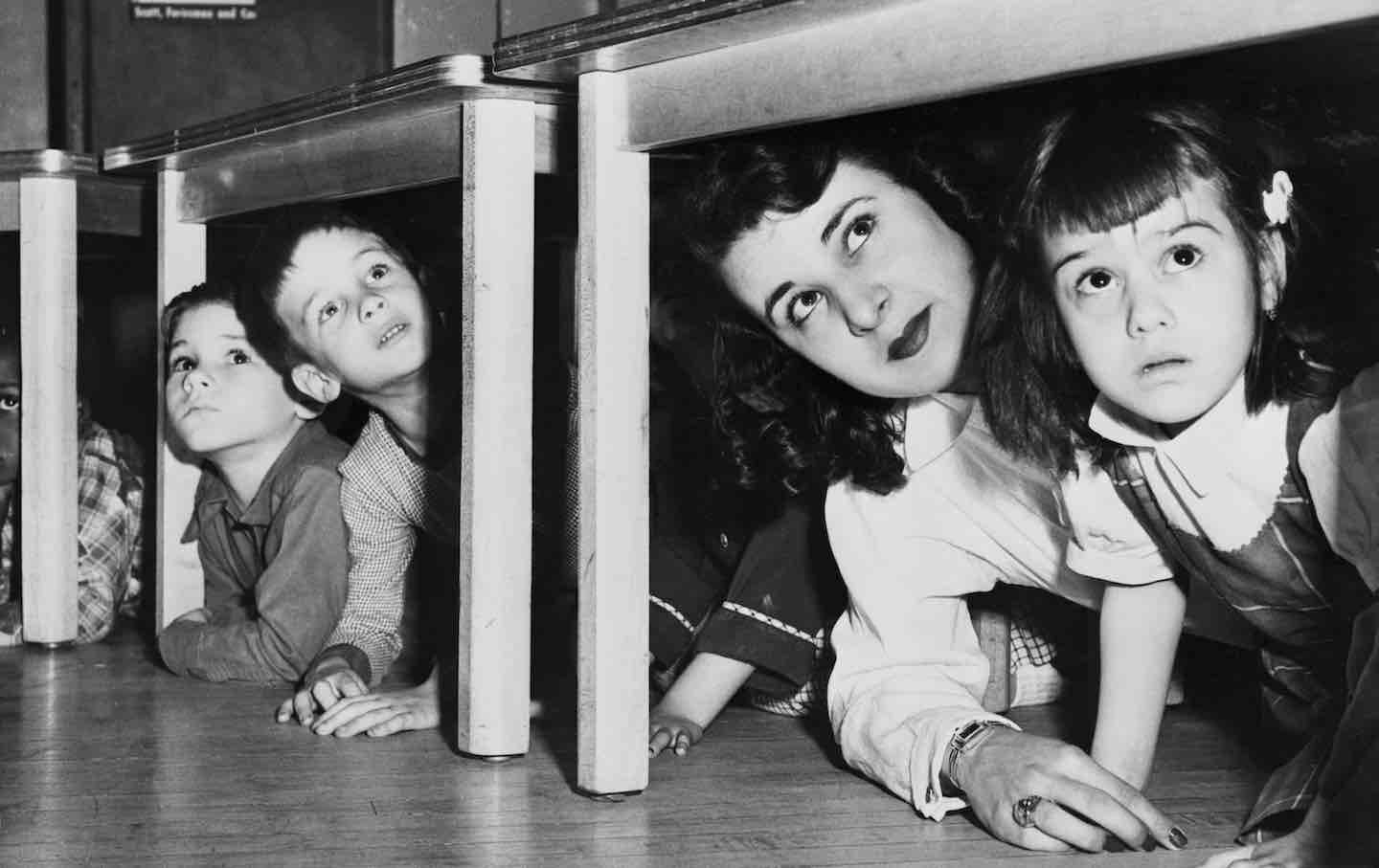 An air raid test at a school in Newark, N.J., 1952.