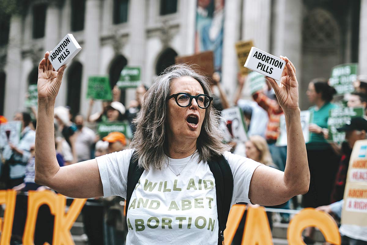 Abortion rights activists throughout the United States protest the decision banning the abortion medication mifepristone.