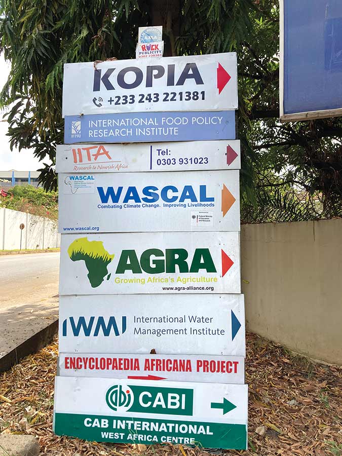 Signs outside AGRA’s well-manicured office complex in downtown Accra, Ghana.