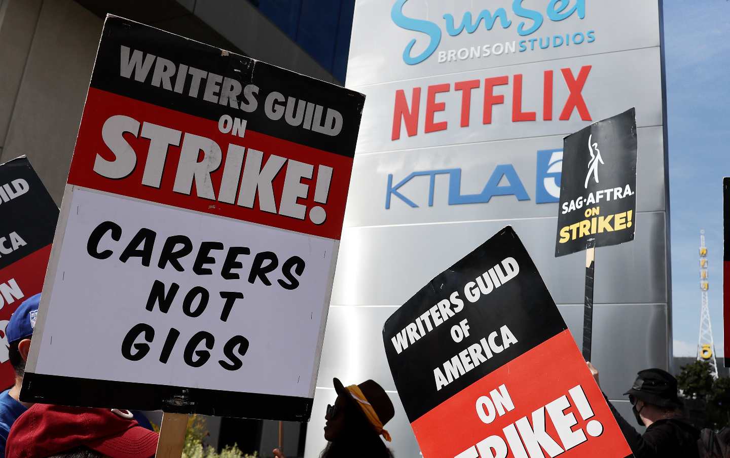 Striking writers picket the Netflix studio in Los Angeles