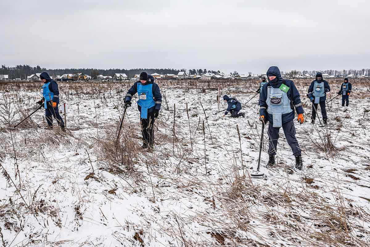 The demining nonprofit HALO cleared unexploded ordnance in Bucha, Ukraine, in December 2022.